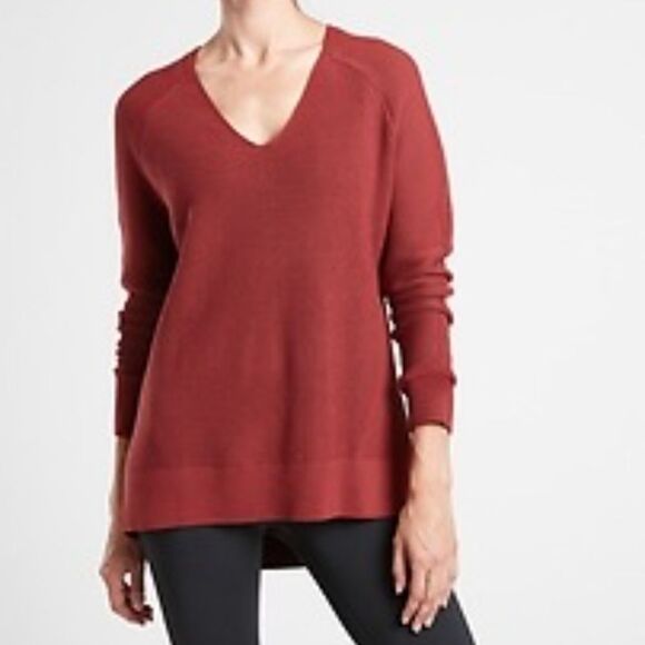 Athleta Hanover V-Neck  Red Ribbed Sweater. - Picture 10 of 10